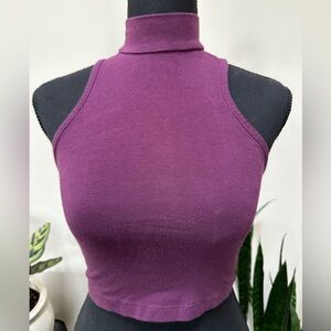 Charlotte Russe Purple Mock Neck Ribbed Crop Tank